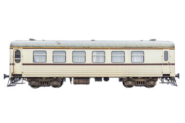 Fototapeta premium Side view of vintage train carriage isolated on white.