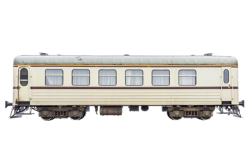 Side view of vintage train carriage isolated on white.