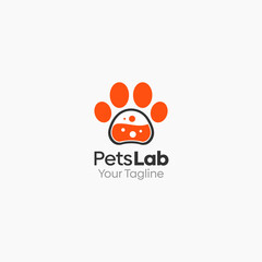 Illustration Vector Graphic Logo of Pet Lab. Merging Concepts of a Foot Steps Animal and Liquid Labs Shape. Good for business, startup, company logo