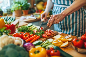 Healthy Vegan Cooking with Fresh Vegetables and Fruits in a Bright Modern Kitchen for Culinary Inspiration