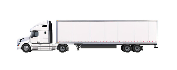 Side view of white semi truck on transparent background