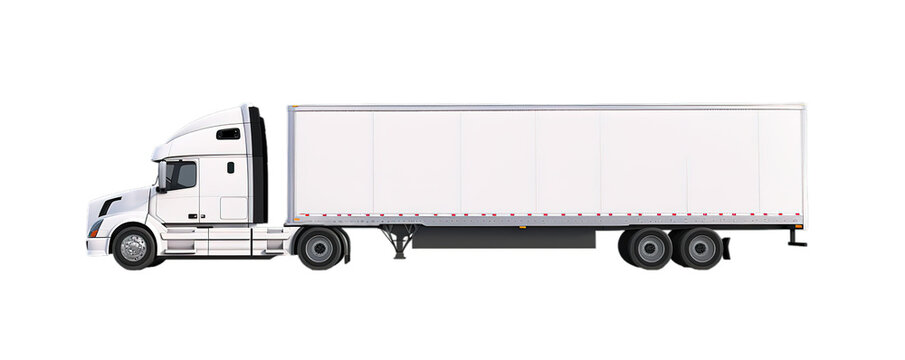 Side view of white semi truck on transparent background