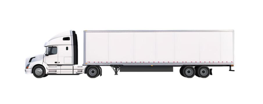 Side view of white semi truck on transparent background