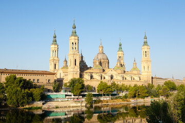 Saragossa city day view, Spain. Zaragoza cathedral.