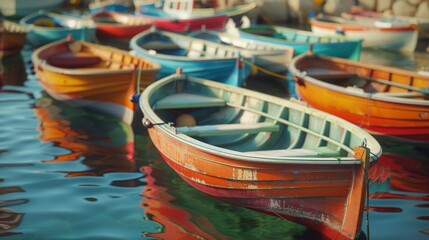 Obraz premium A group of colorful fishing boats are docked in a harbor.