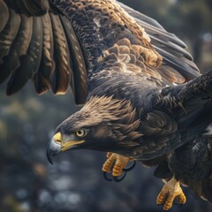 A majestic eagle soars through the sky, its powerful wings outstretched