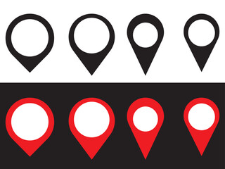 Location pin icon set on white and black background.