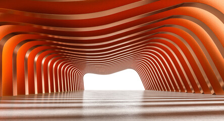 Abstract orange curved tunnel architecture