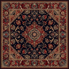 Naklejka premium Pakistani Ajrak illustration with complex geometric and floral designs,