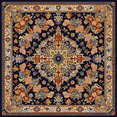 Persian geometric rug illustration with intricate designs,