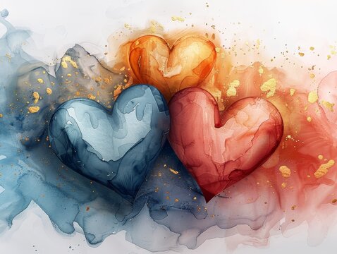 Elegant Mother's Day card with abstract hearts in gold and pastel colors, minimalist style.