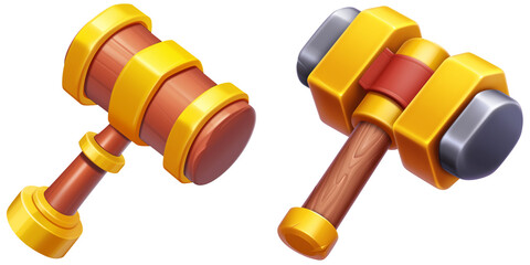Game hammer icon set. Cartoon hammer icon. Hammer icon isolated. Mobile game assets. Mobile game. Cute hammer icon. Casual game hammer icon. 3D hammer icon isolated.