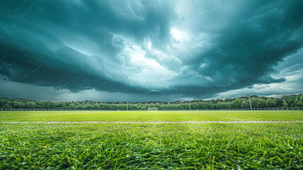 Moody Soccer Field Under Stormy Skies