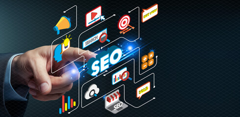 Search engine optimization, SEO, background cover, the concept of optimization to raise the position of the site digital marketing, seo concepts, analytics concept
