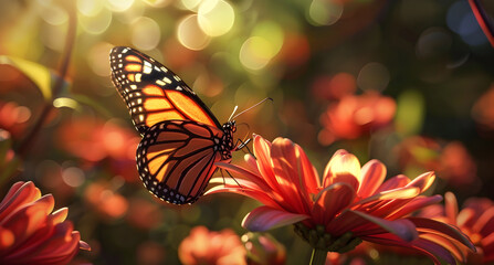 Obraz premium Breathtaking Monarch Butterfly Resting on Vibrant Floral Bloom in Serene Natural Setting