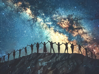 Cutout Family Unity Against Starry Night Sky Conveys Hope and Aspiration