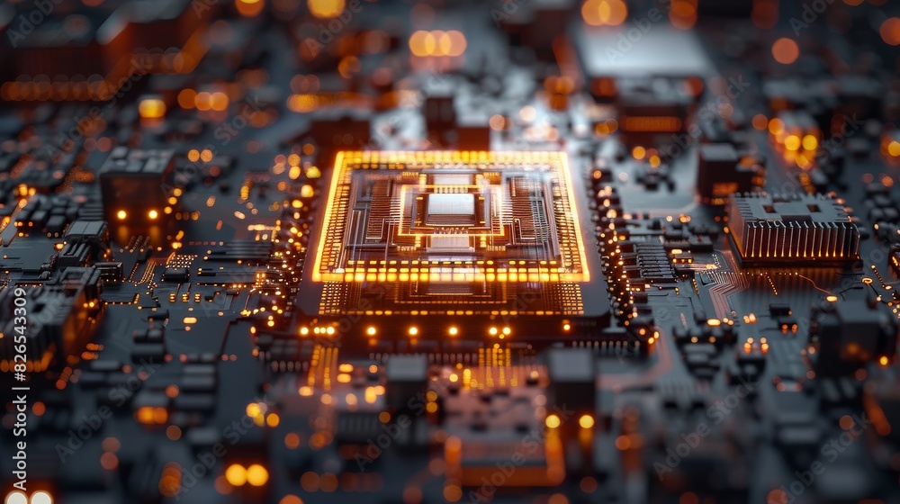 Poster Detailed view of an imprarton quantum computer chip with standard v x components.