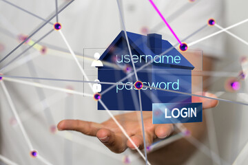 home data. Digital cyberspace with particles and Digital data network connections concept. - 3d