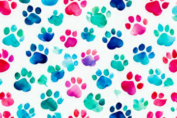 pattern of dog foot print watercolor
