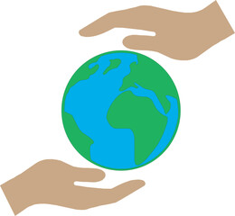 Save earth icon, save earth logo, save earth vector illustration, save planet illustration, planet icon, saving planet together, art and illustration, save the planet vector illustration
