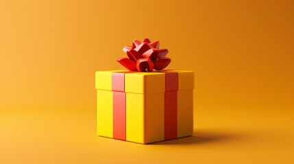 Colorful gift box with a red bow on an orange background, perfect for celebrations, birthdays, and holidays.