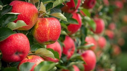 Apple orchard. Juicy red apples in the garden