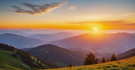 Mountain landscape at sunset