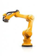A yellow robotic arm on a white background
