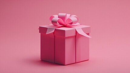 Obraz premium Elegant pink gift box with a beautiful ribbon bow, isolated on a pastel background, ideal for celebrations, birthdays, and special occasions.