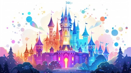 Vibrant Magical Kingdom of Dabbing Animals in Front of a Sparkling Castle
