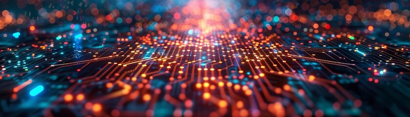 Obraz premium 3D model of a digital transformation automation icon against a vivid, colorful backdrop