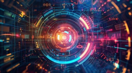 Obraz premium Illustration of a smart technology icon with a colorful, futuristic background
