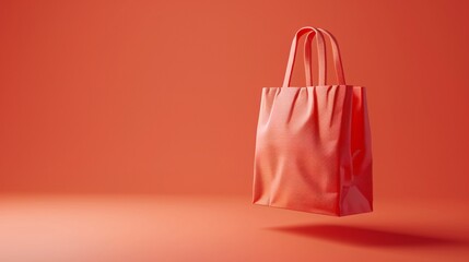 Minimalist red tote bag with modern design floating against a matching red background, perfect for fashion and retail visuals. - Powered by Adobe
