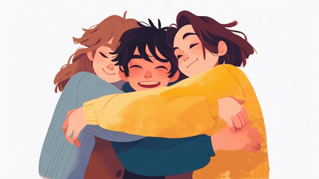 illustration of three people hugging to celebrate friendship day