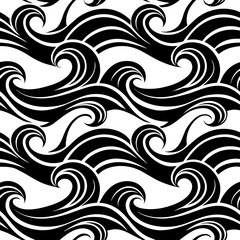 Black and White Water Wave Pattern Seamless Vector