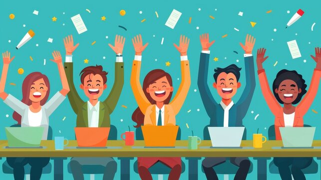 Successful Business Team Celebrating in Modern Office - Workplace Happiness Concept