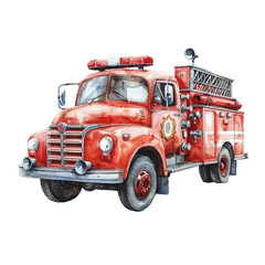 cute fire truck vector illustration in watercolor style