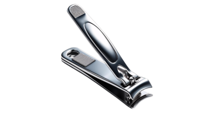 A metal nail clipper on a transparent background