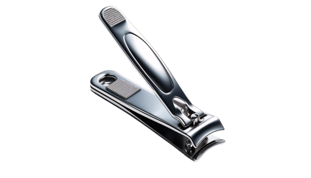 A metal nail clipper on a transparent background