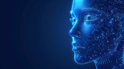 Artificial Intelligence Concept. Abstract Digital Particles Human Face.