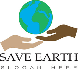 Save earth icon, save earth logo, save earth vector illustration, save planet illustration, planet icon, saving planet together, art and illustration, save the planet vector illustration