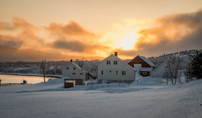 Winter sunset in the Norwegian Fjords