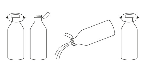 New tethered caps in EU. Bottle cap icon. Editable stroke. Vector illustration. New cap attached to plastic bottle, connected to the neck of the bottle by solid tab attached to safety ring. 