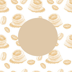 
Coffee grains branch with leaves hand drawn cappuccino morning Americano cup tile Italian watercolor set
