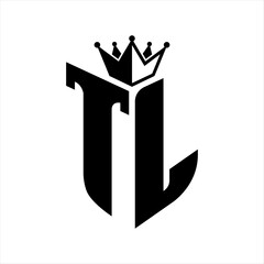 TL Letter monogram with shield shape with crown black and white color design