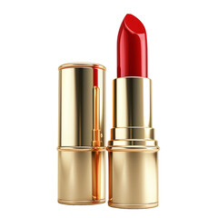 Obraz premium Classic red lipstick with a golden case isolated on white and transparent background