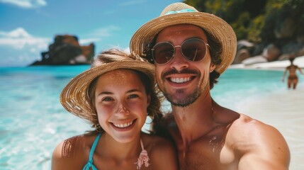Obraz premium Family Selfie on Beach Vacation