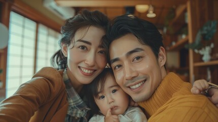 Obraz premium Family selfie room happiness portrait smiling together
