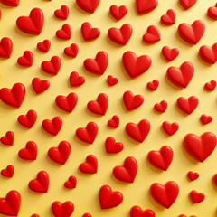 3D Red Hearts on Yellow background Love Sign 