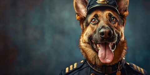 Obraz premium Dog in Police Uniform with Tongue Out